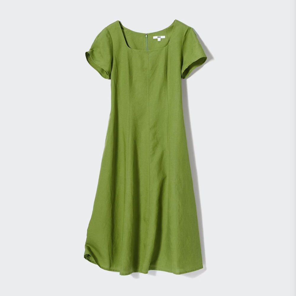 Uniqlo XS Linen Blend Square Neck Short-Sleeve Dress
